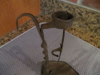 Antique Betty Whale Oil Lamp Twisted Cast Iron Hand Forged w/ Hook circa 1870’s 2