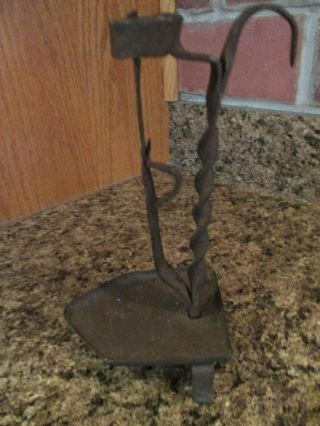 Antique Betty Whale Oil Lamp Twisted Cast Iron Hand Forged w/ Hook circa 1870’s 7