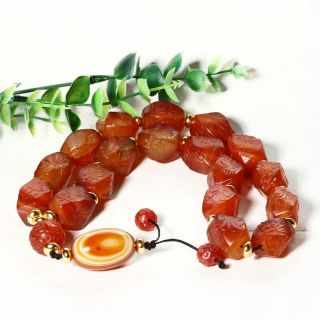 Fine Chinese Agate Hand Carving Ruyi Pingan Beads Vogue Women ' s Bracelet Bangle 5