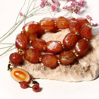 Fine Chinese Agate Hand Carving Ruyi Pingan Beads Vogue Women ' s Bracelet Bangle 6