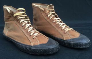 Vtg Mens 30s - 40s Athletic Hi - Top Canvas Basketball Tennis Shoes Usn Wwii Sneaker