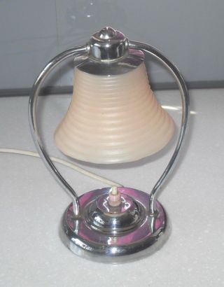 Art Deco 1930s Chrome Plated Lamp With Pastel Pink Bakelite Shade