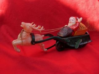 Celluloid & Tin Wind Up Toy Old Japan Santa Claus Christmas Xmas Reindeer Old