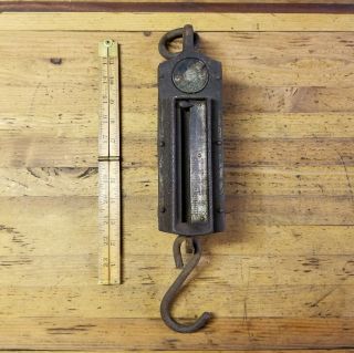 Antique Spring Scale • Cast Iron Clad & Brass 400 Lbs.  Primitive Farm Barn Tools