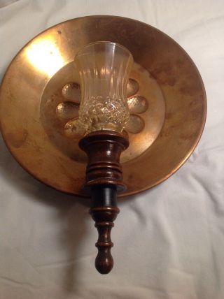 Vintage Copper With Wood Candle Sconce Wall Hanging Candle Holder