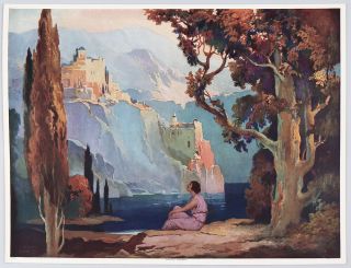 Early 20th Cent.  Vladimir Pavlosky Romantic Grecian Pin - Up Print Castle Dreams