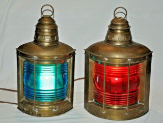 Antique Port & Starboard Nautical Boat Ship Oil Lanterns Converted Electricity