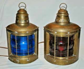 Antique Port & Starboard Nautical Boat Ship Oil Lanterns converted electricity 3