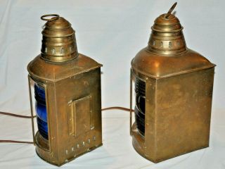 Antique Port & Starboard Nautical Boat Ship Oil Lanterns converted electricity 4