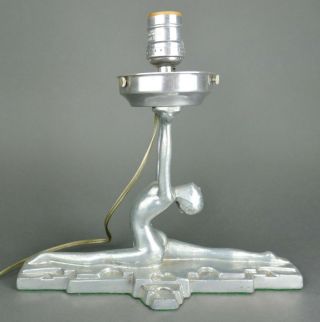 Fine Vtg Art Deco Cast Aluminum Nude Lady Doing Splits Sarsaparilla Desk Lamp 2