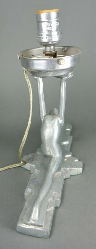 Fine Vtg Art Deco Cast Aluminum Nude Lady Doing Splits Sarsaparilla Desk Lamp 6
