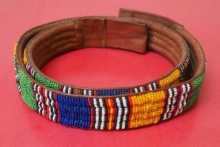 Quality African Tribal Art Beaded Bead Work Leather Belt Zulu Masai Turkana