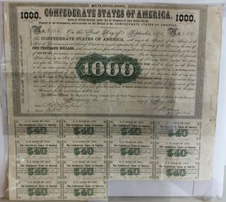 1861 Confederate States Of America 1000 Civil War Cs Loan $40 Uncut Loan Coupons