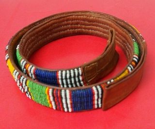 Lovely Quality African Tribal Art Beaded Beadwork Leather Belt Zulu Masai Fulani