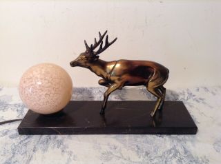 French Art Deco Marble Base Desk Table Lamp Light - Deer Stag (2012)