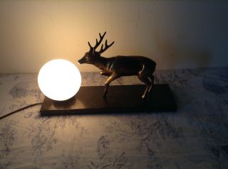 French Art Deco Marble Base Desk Table Lamp Light - Deer Stag (2012) 2