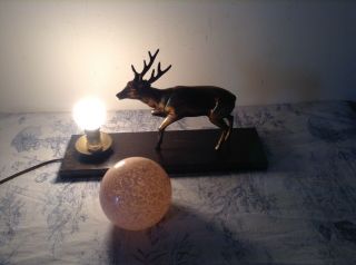 French Art Deco Marble Base Desk Table Lamp Light - Deer Stag (2012) 3