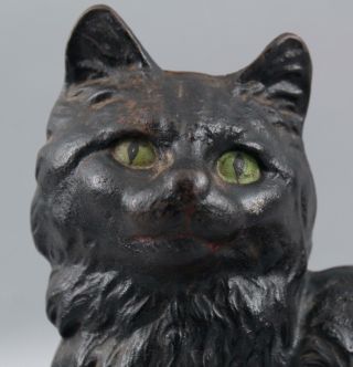 Antique Signed Hubley Cast Iron Cat Doorstop Black Paint 3