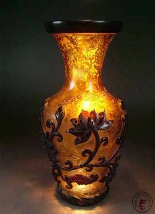 Fine Old Chinese Peking Glass Made Bottle Vase Pot Statue Lotus Auspicious