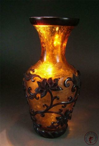 Fine Old Chinese Peking Glass Made Bottle Vase Pot Statue LOTUS auspicious 3