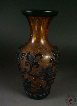 Fine Old Chinese Peking Glass Made Bottle Vase Pot Statue LOTUS auspicious 4
