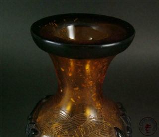 Fine Old Chinese Peking Glass Made Bottle Vase Pot Statue LOTUS auspicious 5