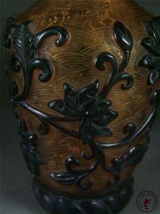 Fine Old Chinese Peking Glass Made Bottle Vase Pot Statue LOTUS auspicious 6