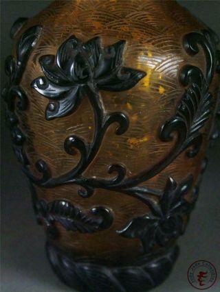 Fine Old Chinese Peking Glass Made Bottle Vase Pot Statue LOTUS auspicious 7