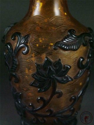 Fine Old Chinese Peking Glass Made Bottle Vase Pot Statue LOTUS auspicious 8
