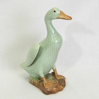 Vintage Mid Century Green Porcelain Glazed Duck Chinese Import 9 "