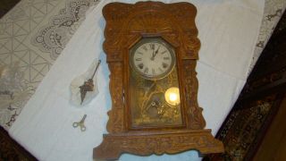 Sessions Vintage Oak Mantle/wall Clock With Key And Pendulum