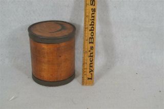 Antique Pantry Box Bent Wood Tin Rims Storage 4.  5 X 4 " 19th C
