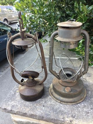 2 X Two Pair Vintage Large Sandstar Oil Lamps & Veritas Trojan