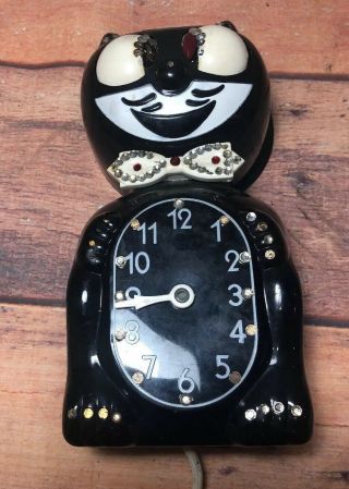 Vintage Black Electric Kit Cat Klock Cat Clock For Rebuild Repair Or Parts 11z