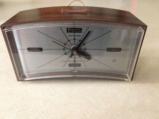 Vintage Mid Century General Electric 7355k Clock Alarm Wood Grain Starburst Work