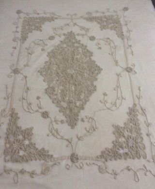 Antique Vintage Tambour Net Lace Coverlet/bedspread,  Embroidery