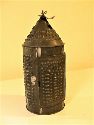 Vintage Pierced Punched Tin Candle Lantern