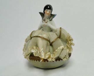 Antique Art Deco Porcelain Half Doll On Easter Egg With Legs Candy Container 10