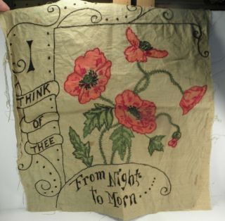 Large Antique Floral Needlepoint Tapestry Grieving Bereavement Pillow Unfinished