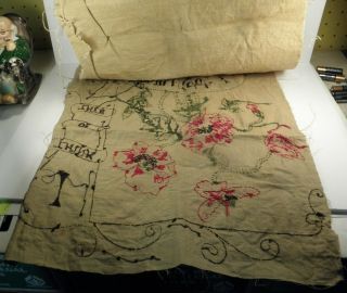 Large ANTIQUE FLORAL NEEDLEPOINT TAPESTRY Grieving Bereavement PILLOW UNFINISHED 6