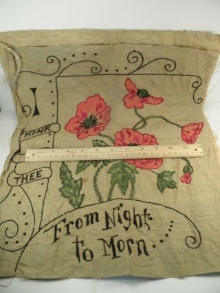 Large ANTIQUE FLORAL NEEDLEPOINT TAPESTRY Grieving Bereavement PILLOW UNFINISHED 7