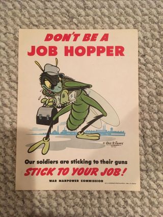 Rare Wwii Poster By Walt Disney Dont Be A Job Hopper