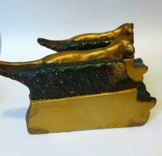 Antique Art Deco Pointer Setter Hunting Dog Bookends Armor Bronze Clad 2