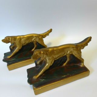 Antique Art Deco Pointer Setter Hunting Dog Bookends Armor Bronze Clad 3