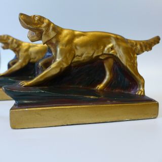 Antique Art Deco Pointer Setter Hunting Dog Bookends Armor Bronze Clad 4