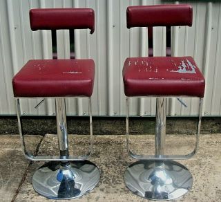 Vintage Chrome Swivel Stools Adjustable Soda Fountain Ice Cream Parlor Set Of 2