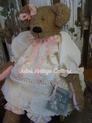 Primitive Teddy Bear Doll,  Antique Fabric,  Old Quilt,  Old Photo,  Folk Art Teddy Bear