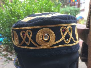 Vintage Smoking Cap Size 59 Or 7 1/4 In Velvet With Brocade Beads And Mirrors
