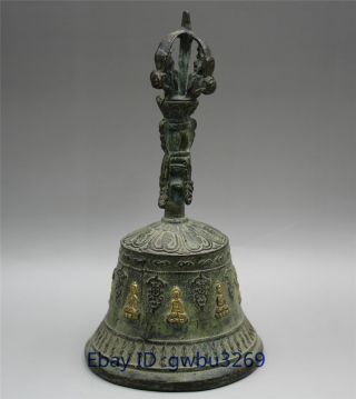 Buddhism Chinese Bronze Gilded Handwork Buddha Statues Instrument Hand Bell