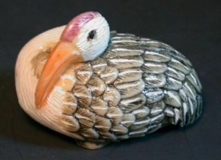 Japanese Ivory Color Bone Netsuke - A Egret Bird Sits